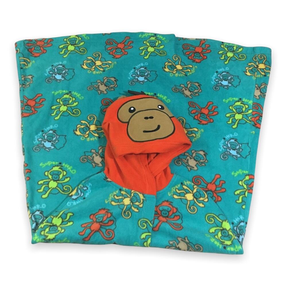 Okie Dokie Hooded Monkey Blanket Teal Orange Lovey Nunu Fleece‎ Hoodie